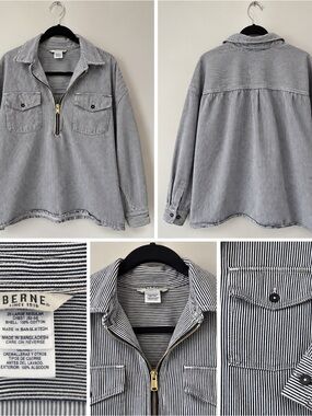 BERNE Vintage Striped Quarter-Zip Workwear Pullover | Men's 2XL